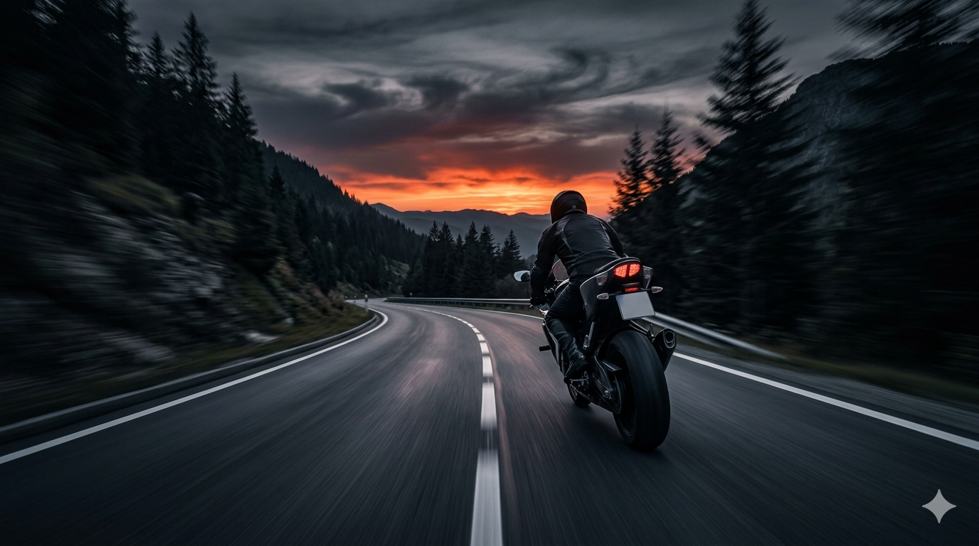 Motocyklista na drodze